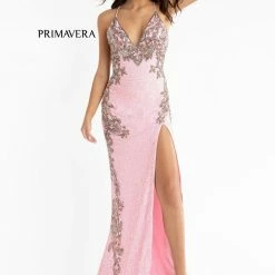 In Stock Primavera Couture 3211 Neon Pink Size 10 Sequin Prom Dress Pageant Gown Evening Formal Wear Side Slit Backless Dresses