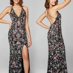Primavera Couture 3073 Long Beaded Floral Print Prom Dress Evening Gown V Neckline Slit Sequin Dresses 141 Primavera Couture 3073 Long Beaded Floral Print Prom Dress Evening Gown V Neckline Slit Sequin Dresses