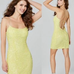 Backless Dresses Primavera Couture 3351 Cocktail Dress Short Fitted Sequin Backless Homecoming Dress