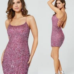 In Stock Backless Dresses Primavera Couture 3351 Size 2 Cocktail Dress Short Fitted Sequin Backless Homecoming Dress