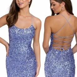 In Stock Backless Dresses Primavera Couture 3351 Size 2 Cocktail Dress Short Fitted Sequin Backless Homecoming Dress
