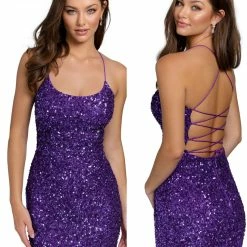 Primavera Couture 3351 Cocktail Dress Short Fitted Sequin Backless Homecoming Dress Sequin Dresses