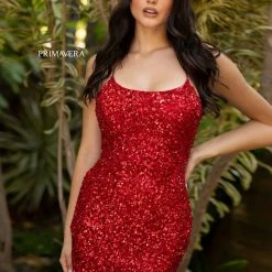 In Stock Backless Dresses Primavera Couture 3351 Size 2 Cocktail Dress Short Fitted Sequin Backless Homecoming Dress