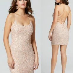 Primavera Couture 3351 Cocktail Dress Short Fitted Sequin Backless Homecoming Dress Sequin Dresses