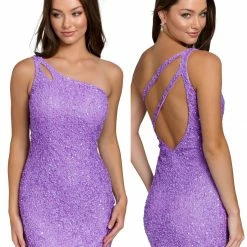 Primavera Couture 3573 Cocktail Dress One Shoulder Double Strap Fitted Sequins Backless Backless Dresses