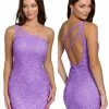 In Stock Primavera Couture 3573 Size 6 Cocktail Dress One Shoulder Double Strap Fitted Sequins Backless Backless Dresses