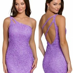 Backless Dresses Primavera Couture 3573 Cocktail Dress One Shoulder Double Strap Fitted Sequins Backless