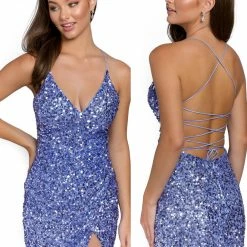 In Stock Primavera Couture 3891 Size 10 Short Fitted Sequin Formal Slit Cocktail Prom Dress Backless Corset