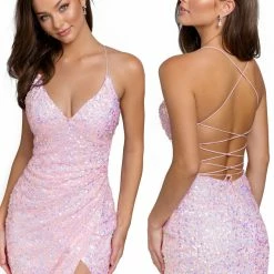 In Stock Primavera Couture 3891 Size 10 Short Fitted Sequin Formal Slit Cocktail Prom Dress Backless Corset