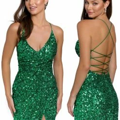 In Stock Primavera Couture 3891 Size 2 Short Fitted Sequin Formal Slit Cocktail Prom Dress Backless Corset