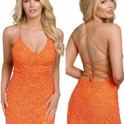 In Stock Primavera Couture 3891 Size 2 Short Fitted Sequin Formal Slit Cocktail Prom Dress Backless Corset