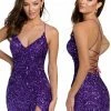 In Stock Primavera Couture 3891 Size 14 Short Fitted Sequin Formal Slit Cocktail Prom Dress Backless Corset Backless Dresses