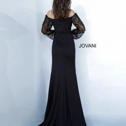 Jovani 1156 Off The Shoulder Long Sleeve Evening Dress Black Sheer Sleeves Long Sleeve Dresses