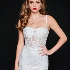 Mermaid Dresses Nina Canacci 6556 Long Mermaid Prom Pageant Gown Sheer Lace Corset Dress Train