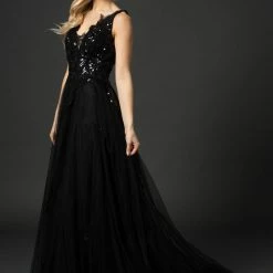 In Stock Ballgown Dresses Nina Canacci 6557 Size 2,10,14 Long Ballgown Prom Gown Floral Lace Black Bridal Wedding
