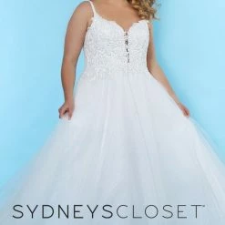 Bridal Sydney's Closet SC5239 Lace Bodice A Line Plus Sized Wedding Dress Glitter Tulle SC 5239