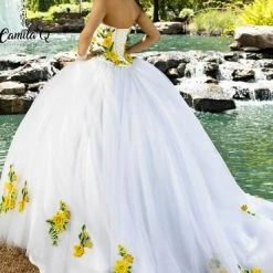 Discontinued Camila Q Quinceanera Dress 1001 Two Piece Floral Ballgown Train Corset Strapless Ballgown Dresses