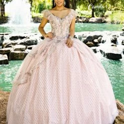 Discontinued Ballgown Dresses Camila Q Quinceanera Dress 1004 Two Piece Corset Ballgown Princess Cap Sleeves