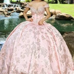 Discontinued Camila Q Quinceanera Dress 1005 Corset Two Piece Ballgown Train Off Shoulder Sleeve