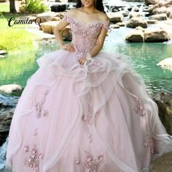 Ballgown Dresses Camila Q Quinceanera Dress 1007 Off Shoulder Two Piece Ballgown Ruffle Princess Q1007