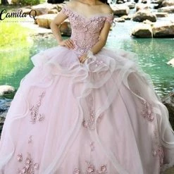 Ballgown Dresses Camila Q Quinceanera Dress 1007 Off Shoulder Two Piece Ballgown Ruffle Princess Q1007