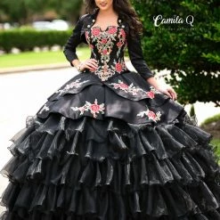 Camila Q Quinceanera Dress 1011 Convertible Gown Floral Ruffle Skirt Bolero Jacket