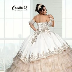 Ballgown Dresses Camila Q Quinceanera Q1112 Velvet And Organza Ruffle Ball Gown With Cape Corset Back 1112