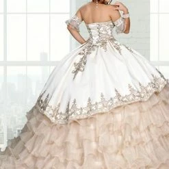 Ballgown Dresses Camila Q Quinceanera Q1112 Velvet And Organza Ruffle Ball Gown With Cape Corset Back 1112