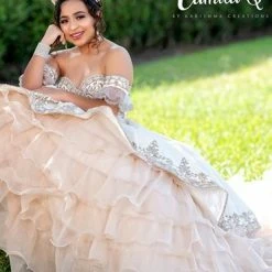 Ballgown Dresses Camila Q Quinceanera Q1112 Velvet And Organza Ruffle Ball Gown With Cape Corset Back 1112