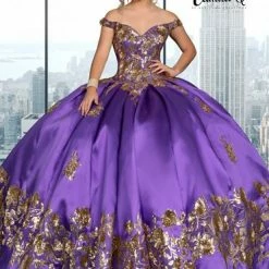 Camila Q Quinceanera Q1116 Off The Shoulder Sequin Ball Gown Applique Corset 1116