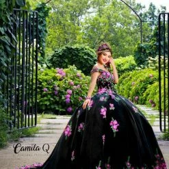 Camila Q Quinceanera Q1117 Off The Shoulder Velvet Ball Gown Floral Applique Corset 1117 21 Camila Q Quinceanera Q1117 Off The Shoulder Velvet Ball Gown Floral Applique Corset 1117