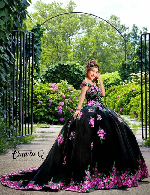 Camila Q Quinceanera Q1117 Off The Shoulder Velvet Ball Gown Floral Applique Corset 1117 11 Camila Q Quinceanera Q1117 Off The Shoulder Velvet Ball Gown Floral Applique Corset 1117