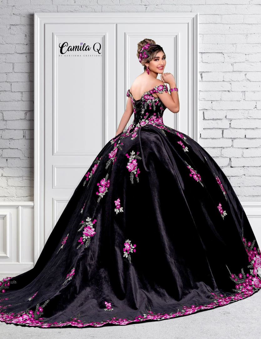 Camila Q Quinceanera Q1117 Off The Shoulder Velvet Ball Gown Floral Applique Corset 1117 6 Camila Q Quinceanera Q1117 Off The Shoulder Velvet Ball Gown Floral Applique Corset 1117