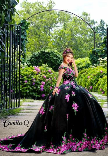 Camila Q Quinceanera Q1117 Off The Shoulder Velvet Ball Gown Floral Applique Corset 1117 8 Camila Q Quinceanera Q1117 Off The Shoulder Velvet Ball Gown Floral Applique Corset 1117