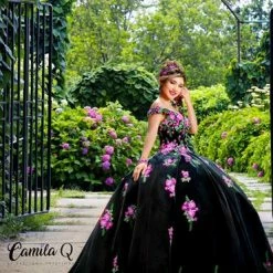Camila Q Quinceanera Q1117 Off The Shoulder Velvet Ball Gown Floral Applique Corset 1117 17 Camila Q Quinceanera Q1117 Off The Shoulder Velvet Ball Gown Floral Applique Corset 1117