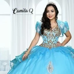 Ballgown Dresses Camila Q Quinceanera Q1119 Sweetheart Ball Gown Organza Sheer Jacket Prom Dress 1119