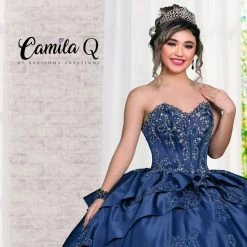 Ballgown Dresses Camila Q Quinceanera Q1121 Satin Strapless Ball Gown Prom Dress Sweetheart Neckline 1121