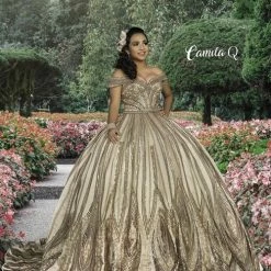 Camila Q Quinceanera Q1123 Satin Sequin Long Ball Gown Prom Dress Off The Shoulder 1123