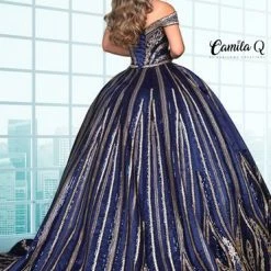 Camila Q Quinceanera Q1123 Satin Sequin Long Ball Gown Prom Dress Off The Shoulder 1123