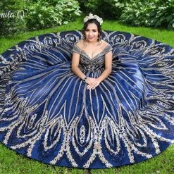 Camila Q Quinceanera Q1123 Satin Sequin Long Ball Gown Prom Dress Off The Shoulder 1123