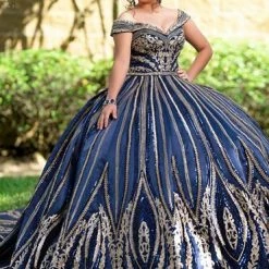 Camila Q Quinceanera Q1123 Satin Sequin Long Ball Gown Prom Dress Off The Shoulder 1123