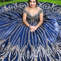 Camila Q Quinceanera Q1123 Satin Sequin Long Ball Gown Prom Dress Off The Shoulder 1123