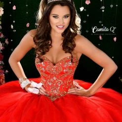 Camila Q Quinceanera Long Tulle Ballgown Formal Dress Party Strapless Ballgown Dresses