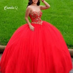 Camila Q Quinceanera Long Tulle Ballgown Formal Dress Party Strapless Ballgown Dresses