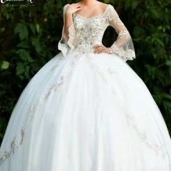 Discontinued Ballgown Dresses Camila Q Quinceanera Dress 18001 Long Bell Sleeve Ballgown Prom Dress