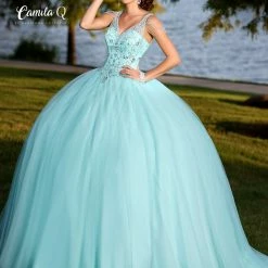 Ballgown Dresses Camila Q Quinceanera Dress 18002 Tulle Ballgown V Neck Princess Corset