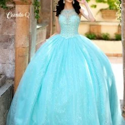 Camila Q Quinceanera Dress 19001 High Neckline Sheer Ballgown Tulle Prom Dress