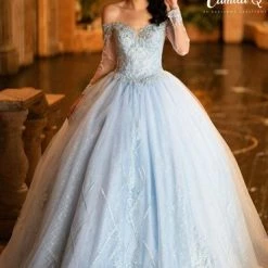 Ballgown Dresses Camila Q Quinceanera Dress 19003 Off Shoulder Long Sleeve Ballgown Prom Dress