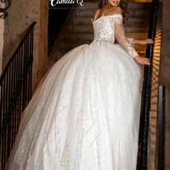 Ballgown Dresses Camila Q Quinceanera Dress 19003 Off Shoulder Long Sleeve Ballgown Prom Dress