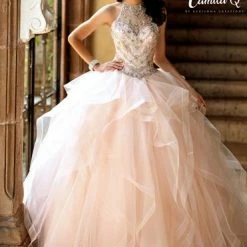 Camila Q Quinceanera Dress 19006 High Neck Embellished Ruffle Tulle Ballgown Ballgown Dresses